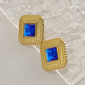 1 Pair Simple Series Simple Geometric Stainless Steel  Gold Color Rhinestones Women's Stud Earrings h5 